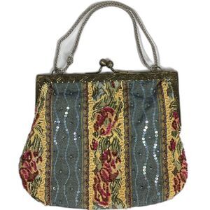 Christiana Vintage Beaded Bag Tapestry Purse Floral Victorian